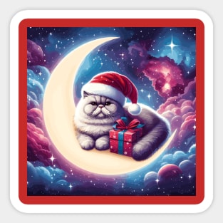 Exotic Shorthair Cat On The Moon Christmas Sticker